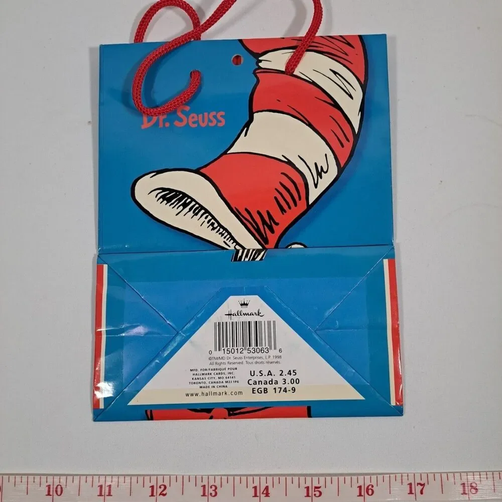 Cat in the Hat Gift Bag Small Hallmark Dr Seuss Blue White Red Colorful